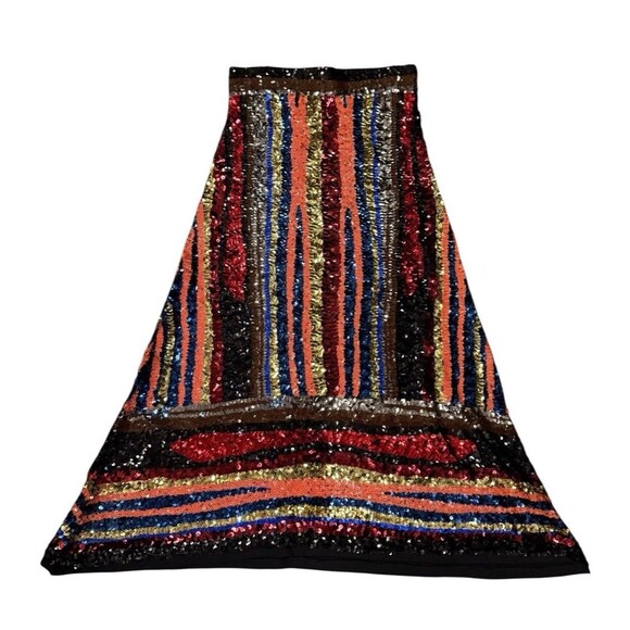 ZARA Limited Edition A Line Multicolored Stripped Sequin Knit Skirt Size M NWT - Picture 1 of 6